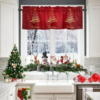 Комплект за кухненски завеси и валанси на коледно дърво, весели коледни червени прозорци лечение на тира зимен празничен декор