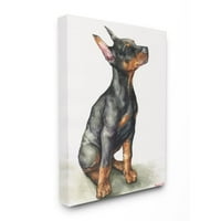 Ступел индустрии Доберман кученце куче домашен любимец животно акварел живопис платно стена изкуство от Георги Дяченко
