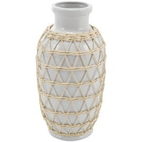 Декмод 14 бяла керамична ваза с тъкан ратан екстериор