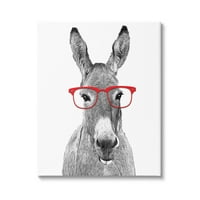 Stupell Industries магаре в червени очила за животни животни и насекоми галерия за опаковане на платно от печат стена изкуство