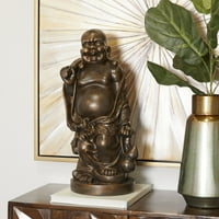11 23 кафява Полистонова медитираща скулптура на Буда с гравирани дърворезби и релефни детайли