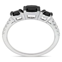 Миабела карат Т. В. черно-бял диамант 14кт Бяло Злато Трикален годежен пръстен