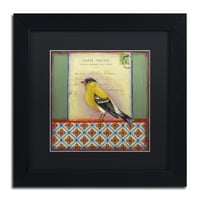 Търговска марка изобразително изкуство 'малка птица 214' платно изкуство от Рейчъл Пакстън, Черен мат, черна рамка