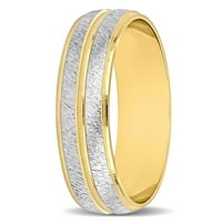 Дамски 14-тонен двуцветен Златен двоен ред Матиран полиран сватбен пръстен