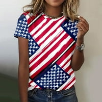 Ризи за жени, 4 юли, Деня на независимостта Небрежно отпечатан кратък ръкав O Вратни тениски върхове