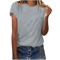 Летни върхове за жени ежедневни туники върхове с къс ръкав тениски на шията на тениски със солидни цветове, сладки леки блузи върхове