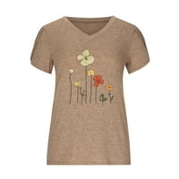 WHLBF Дамски върхове Просвещение под $ размер голям, дамска тениска мода лято V-образно деколте с късо ръкав принт ежедневна блуза