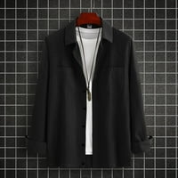 Ketyyh-Chn Polo Rish for Men Button Down Solid Flannel Rish Black, S