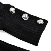 Тениски на Wozhidaoke за жени дами елегантен пуловер Топ свободен моден солиден цвят дълги ръкави бутон извън рамото шал топло мек топ черен xl