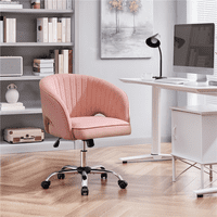 Смилмарт регулируем кадифен офис стол с барел гръб за домашен офис, розов