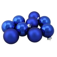 9-парче лъскава и матово синьо стъклена топка Коледен орнамент комплект 2.5