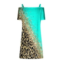 Finelylove дантелена рокля Sundresse за жена A-Line Редовен къс ръкав отпечатан зелен XL