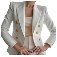 Scyoekwg блейзър якета за жени елегантна бизнес офис работа дама солиден копче костюм сако палто дрехи дрехи бяло l