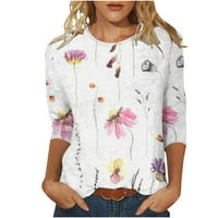 Whlbf дамски тос клирънс дамски модна отпечатана тениска със средна дължина ръкави блуза кръгла шия ежедневни върхове