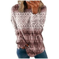 Под $ женски върхове за есен с дълъг ръкав дневен пуловер върхове екипаж Графични щампи женски ризи вино xxl